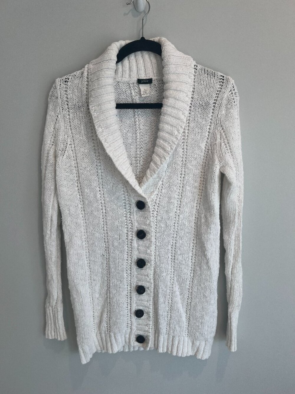 J.Crew White Cotton Knit Shawl Neck Button Front Cardigan S